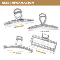 Parcce 4-pack large silver style-c clips for curly hair with inner teeth grip.