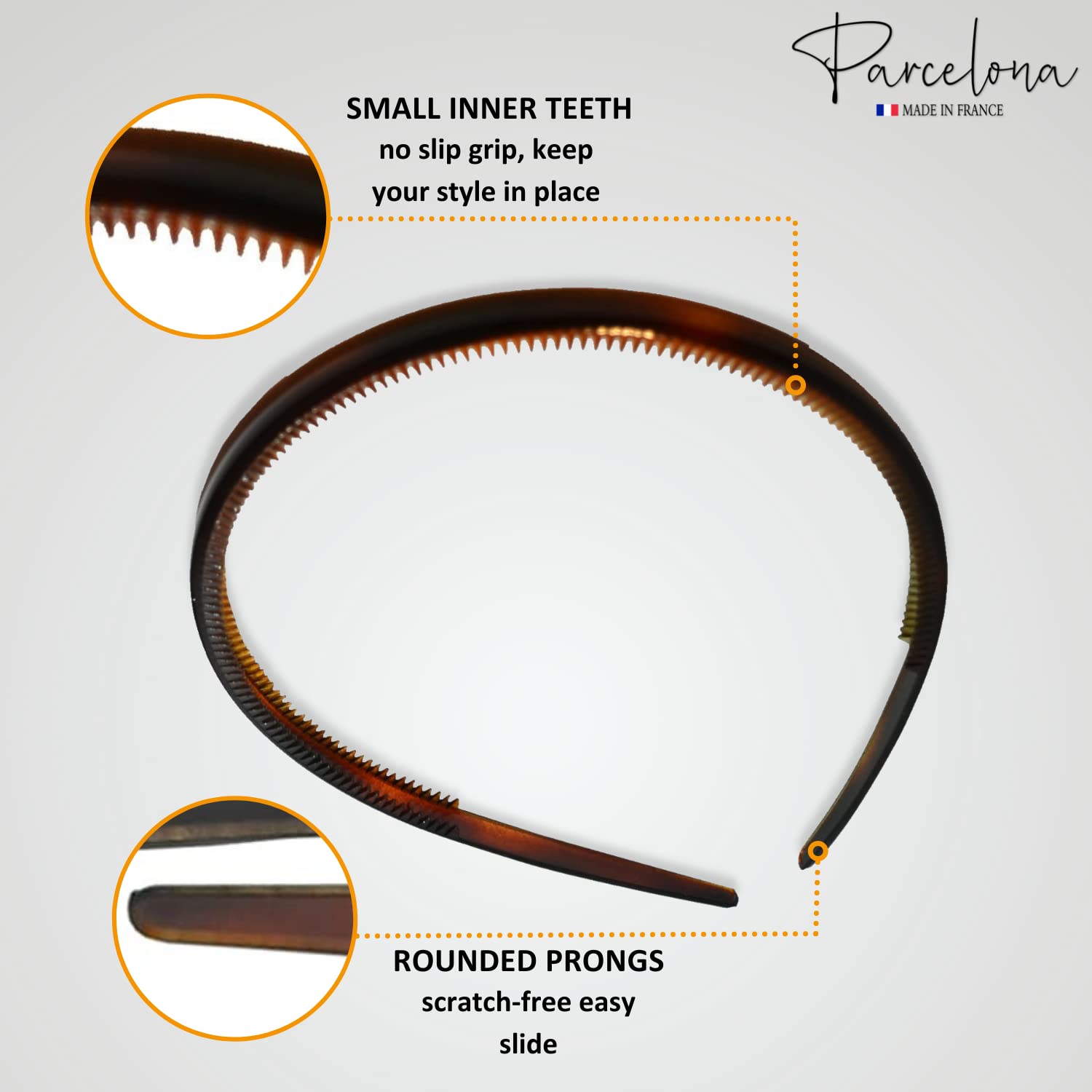 Parcelona French headband celluloid acetate finish adds luxurious feel.