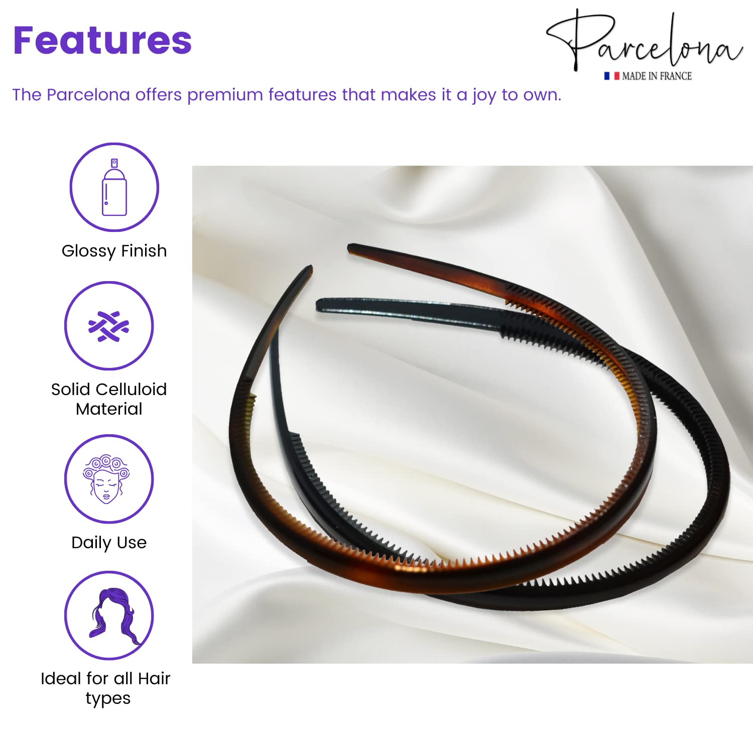 Parcelona headband inner teeth nibs grip for secure all-day wear.