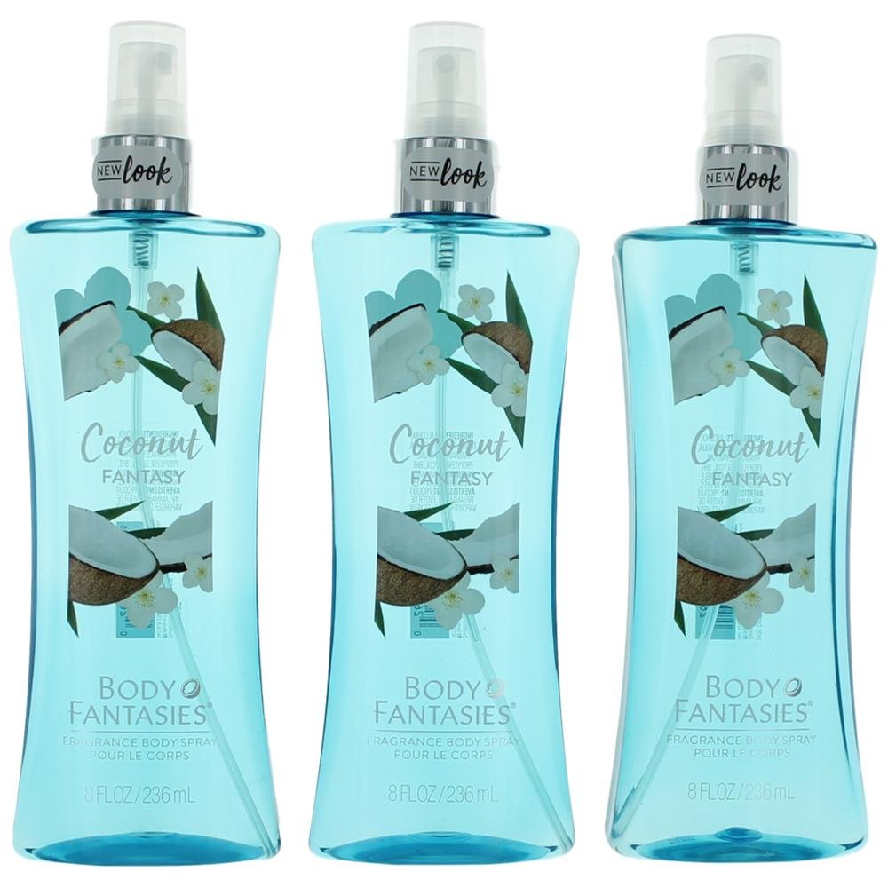Parfums De Coeur Coconut Fantasy body spray bundle with three 8 oz bottles for daily tropical aroma.
