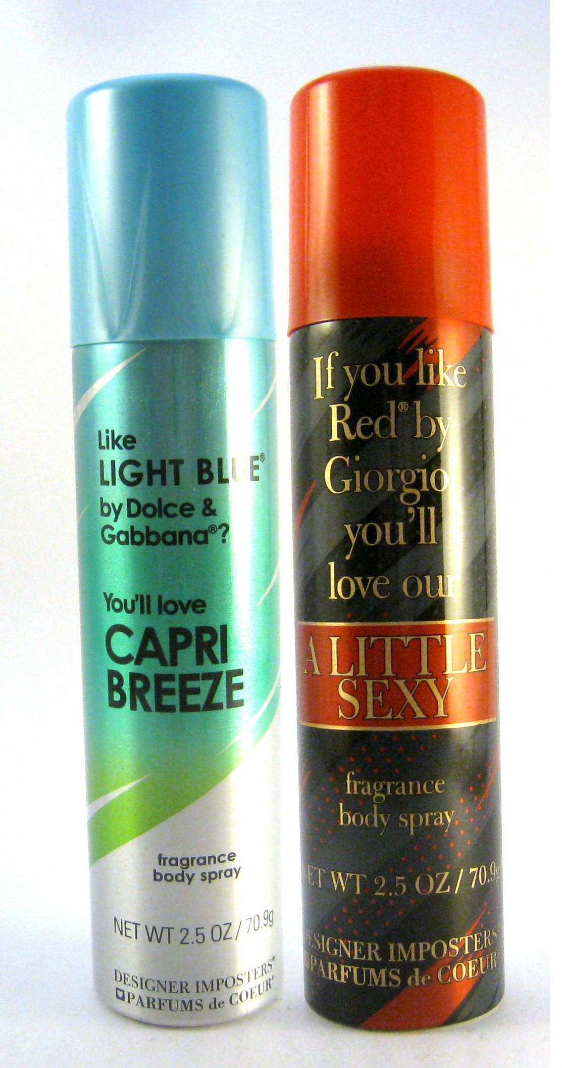 Parfums De Coeur Designer Imposters bundle bottles for Capri Breeze and A Little Sexy, daily wear options.