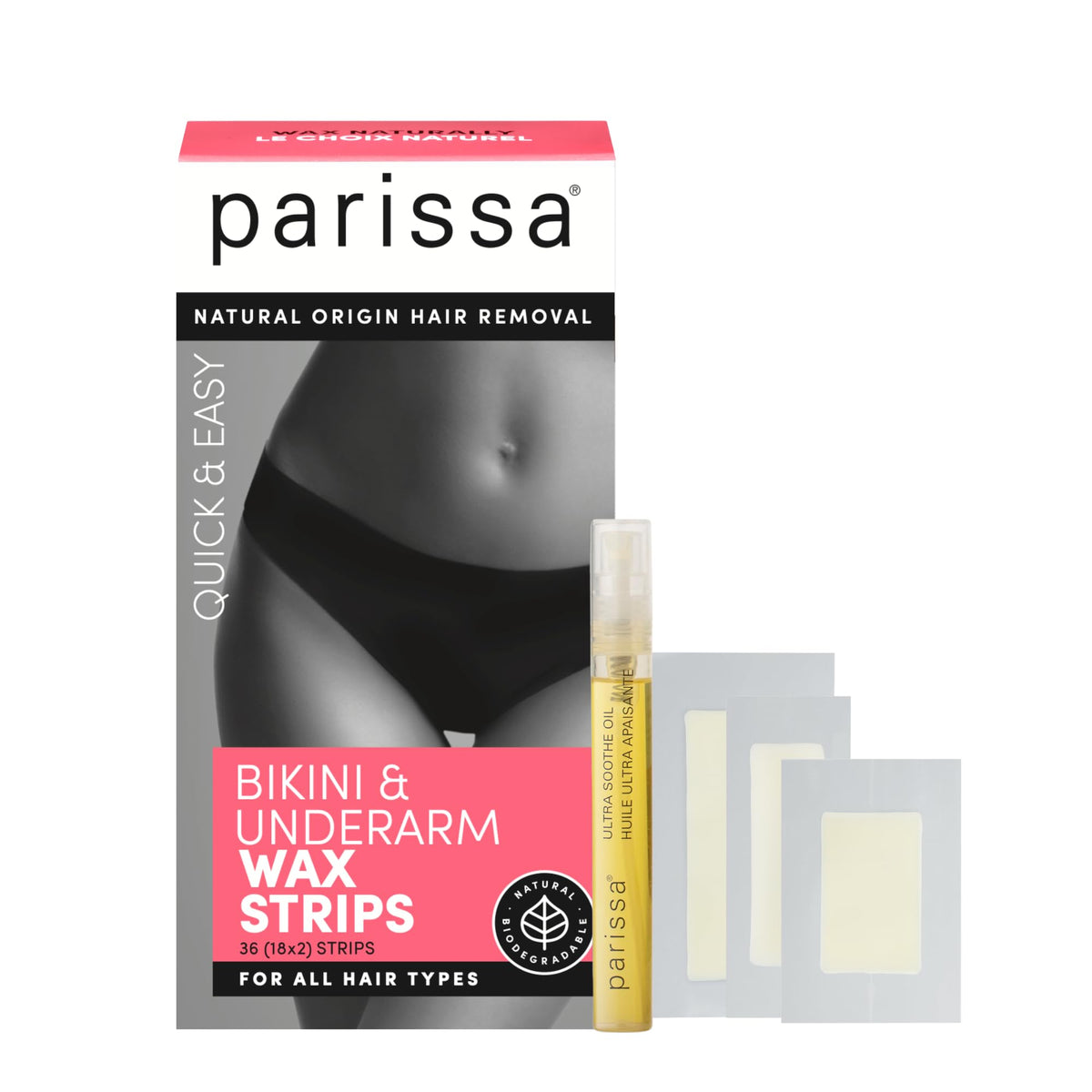 Parissa bikini wax strips kit packaging shows an easy at-home solution for beginners.