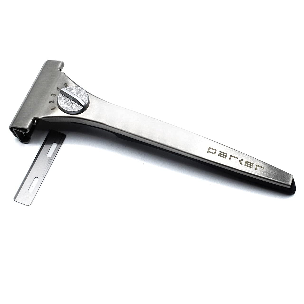 Parker Adjustable Injector Razor slim-profile design boosts maneuverability during daily grooming.