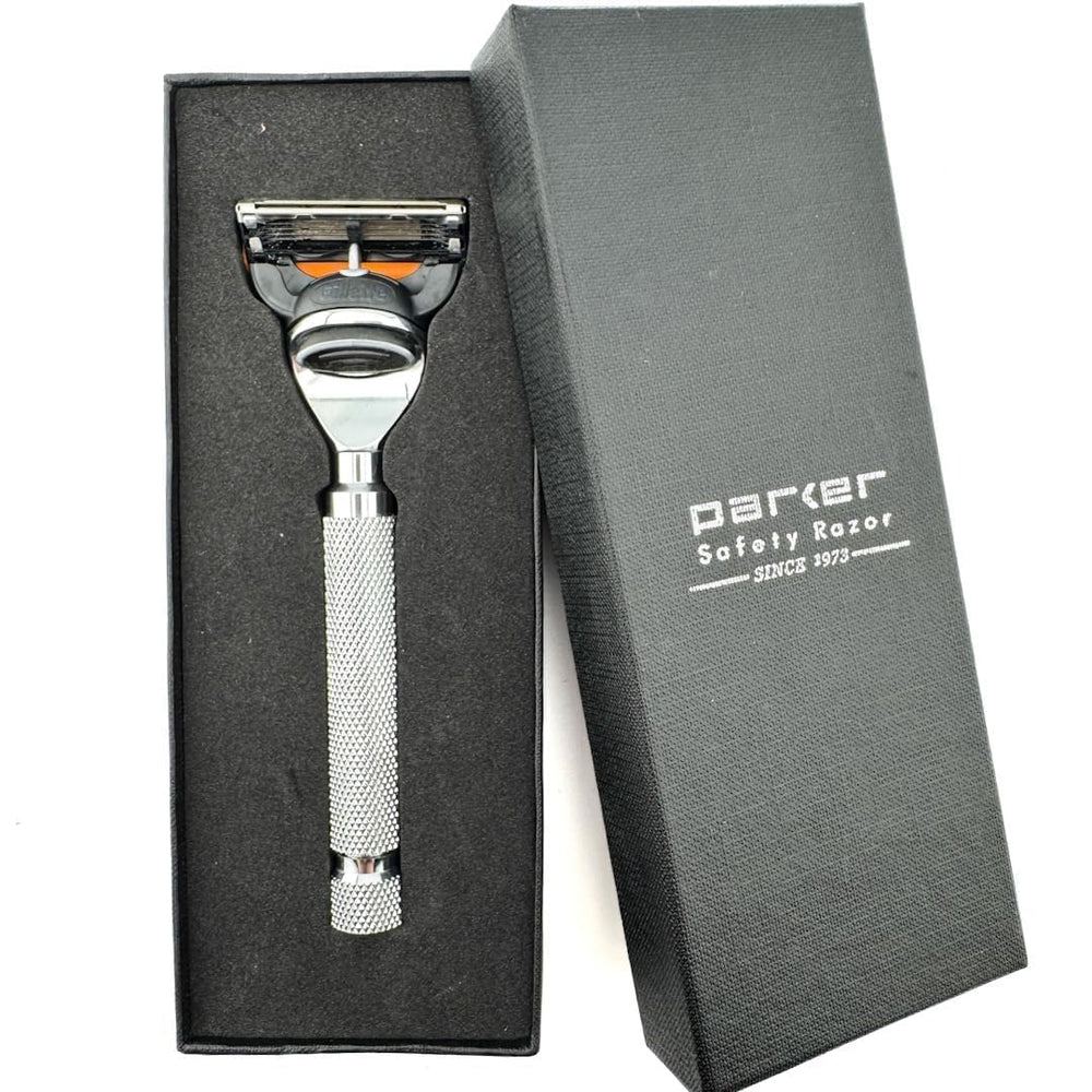 Parker Safety Razor starter-blade-included display shows immediate shavability.