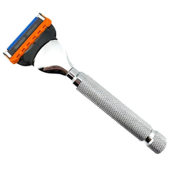 Parker Safety Razor weighted-handle close-up for controlled pressure and smoother shaving.
