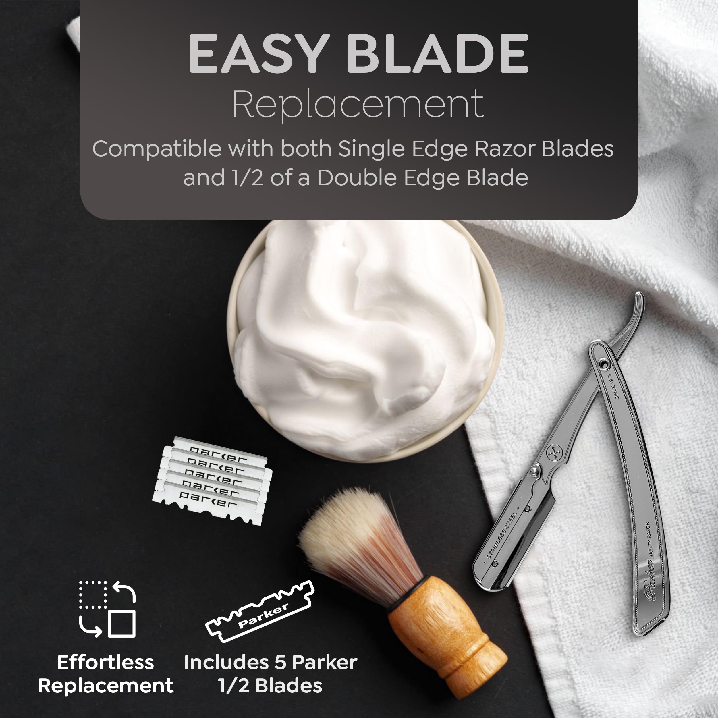 Parker SRX elegant all-metal design supports precise neckline detailing and a clean shave.