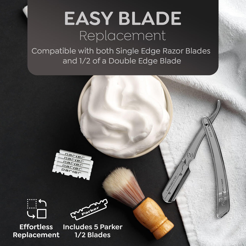 Parker SRX elegant all-metal design supports precise neckline detailing and a clean shave.