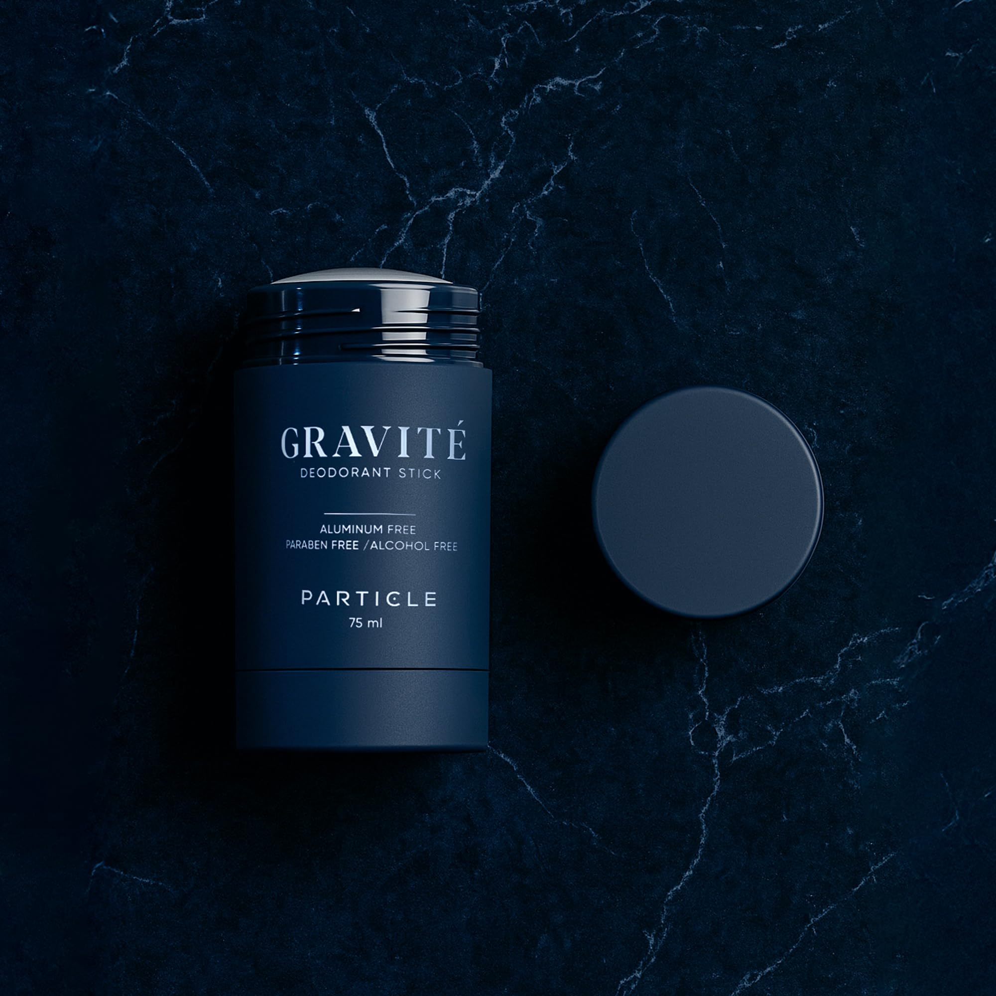 Particle Gravité Deodorant middle notes with cashmere wood and apple for depth