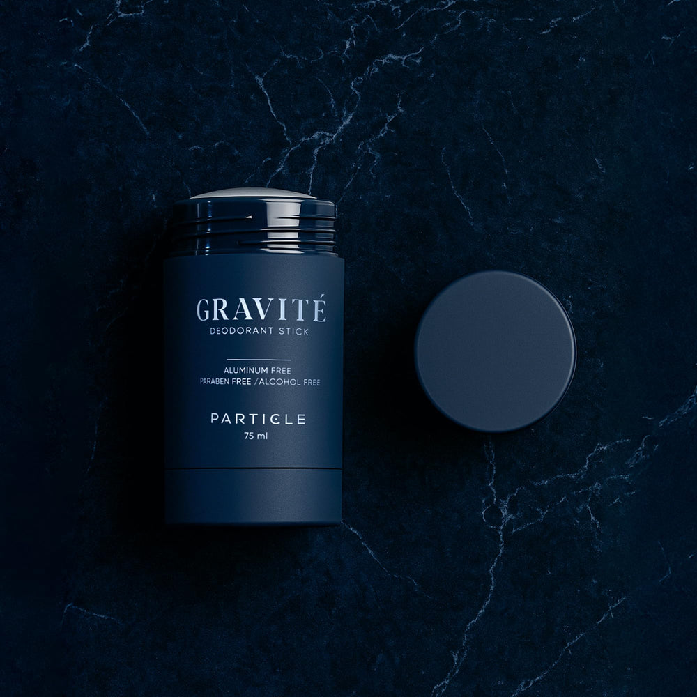 Particle Gravité Deodorant middle notes with cashmere wood and apple for depth