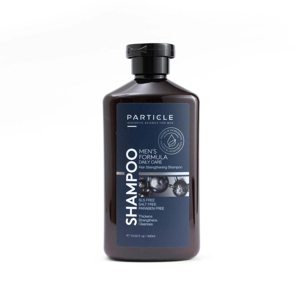 Particle Hair Thickening Shampoo for Men bottle pour with refreshing, thick lather