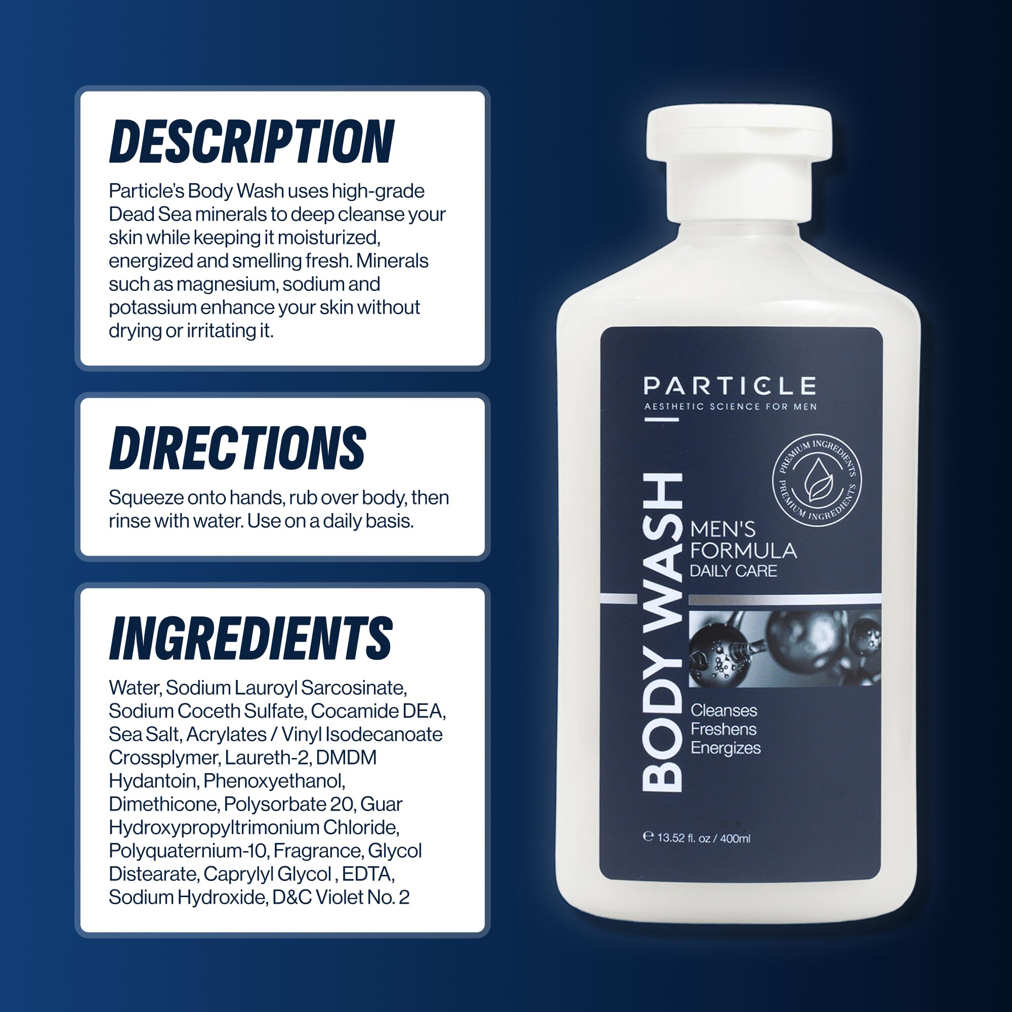 Particle Men's Body Wash with Particle Collection imagery for complete regimen