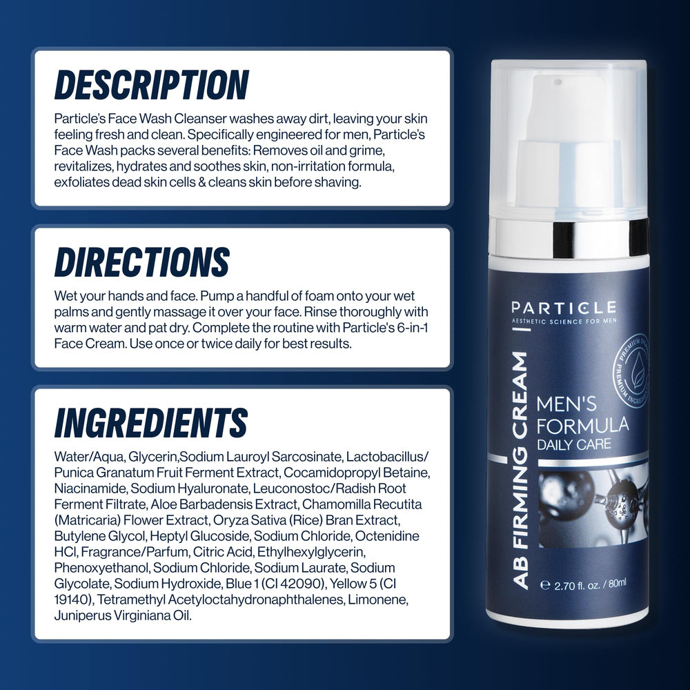 Particle Mens Face Wash allantoin panel signals soothing, skin-conditioning benefits