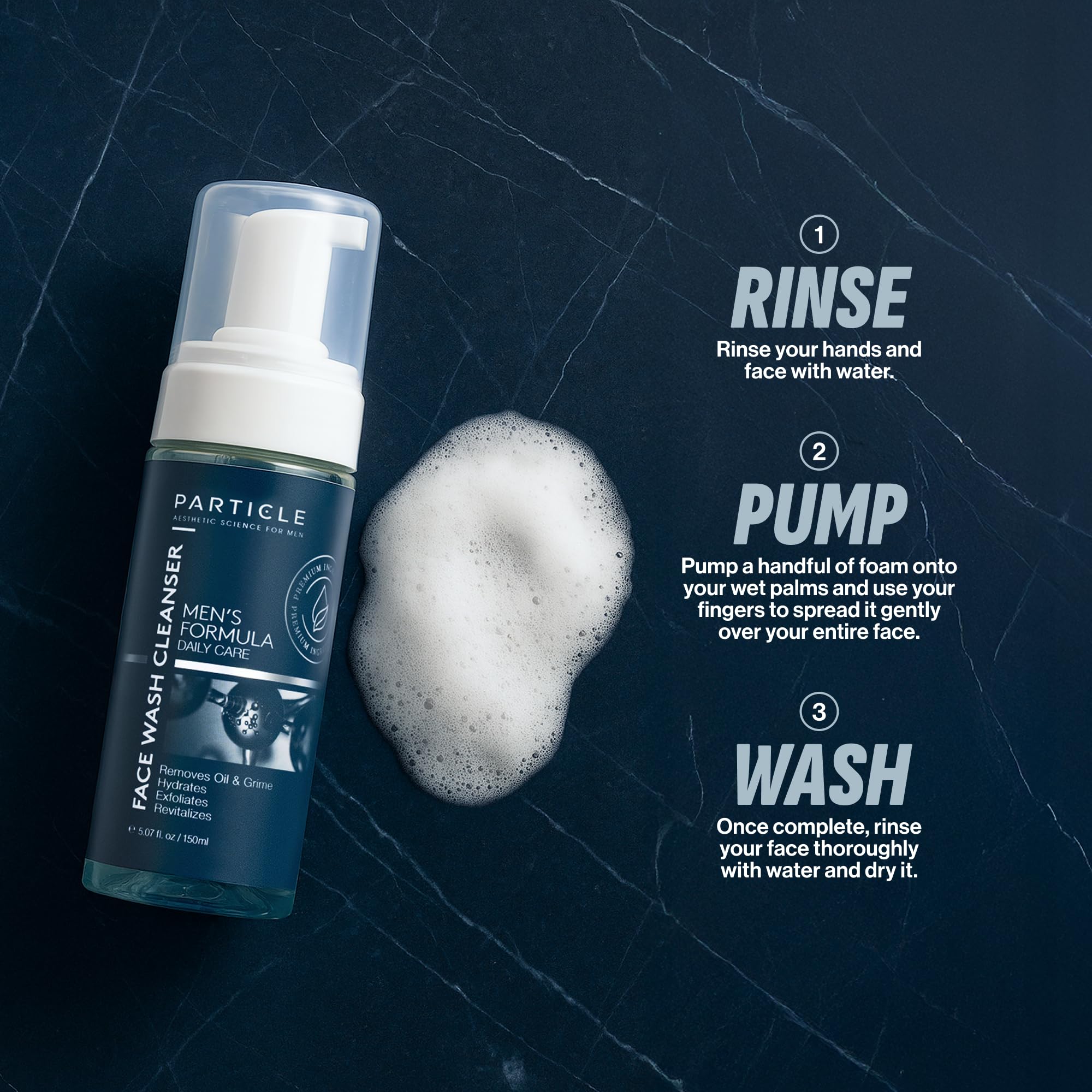 Particle Mens Face Wash bottle-in-shower suggests simple, at-home cleansing ritual