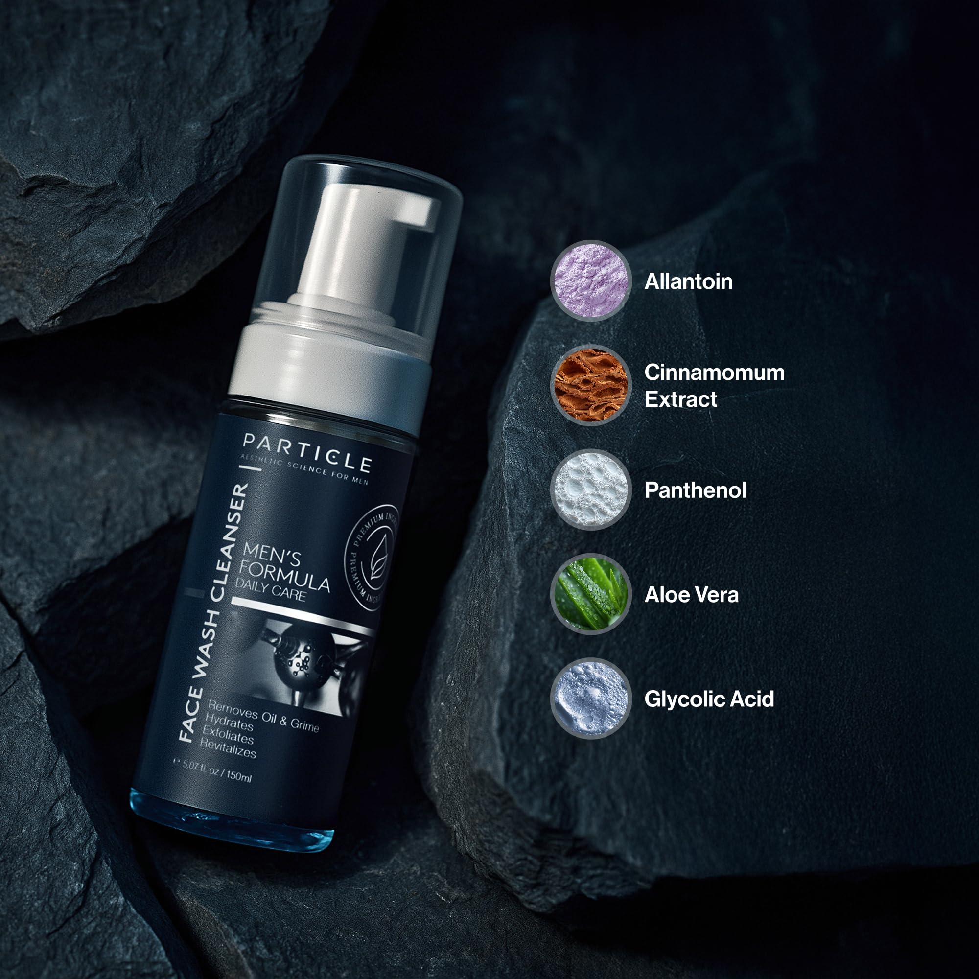 Particle Mens Face Wash daily-routine shot promotes consistent skin care