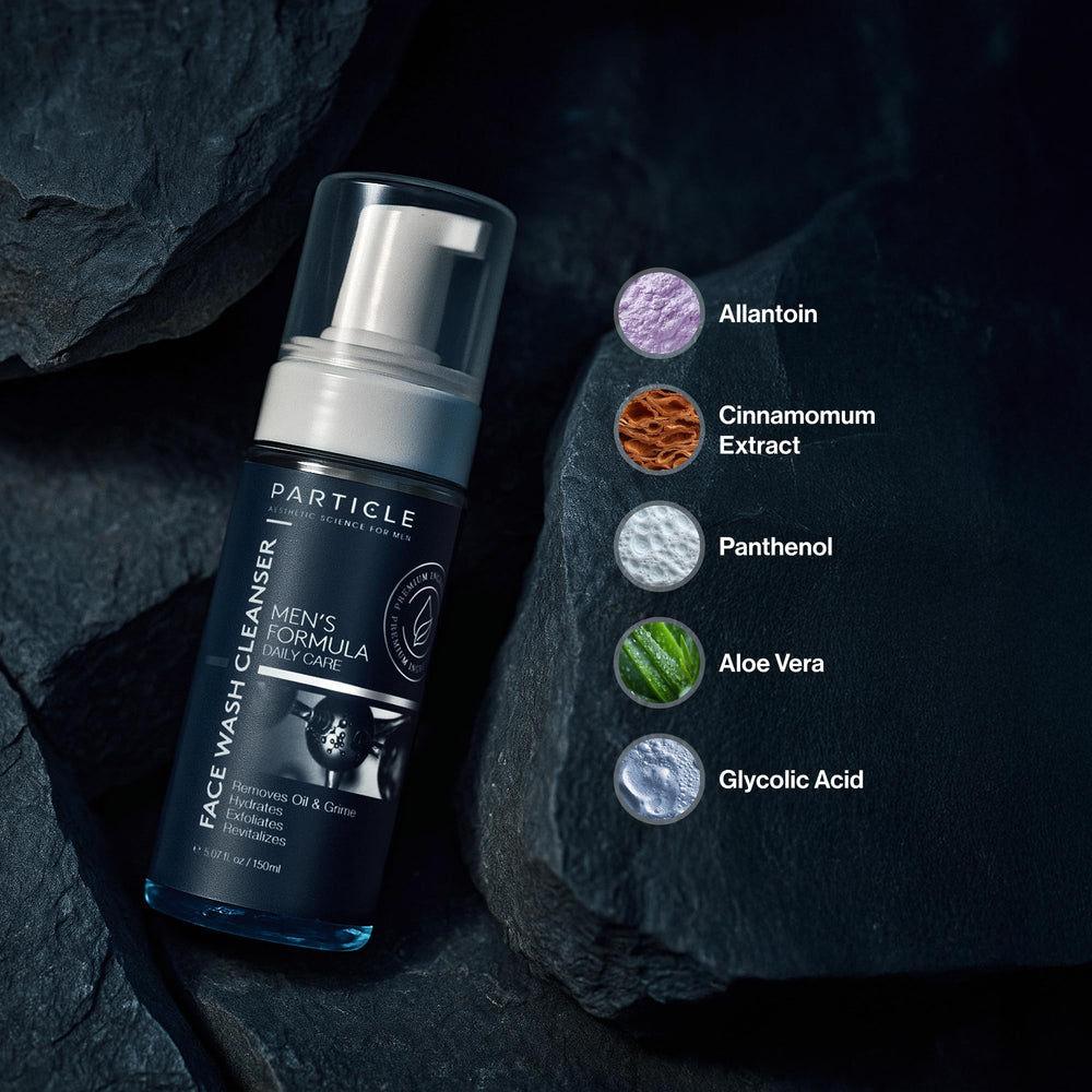 Particle Mens Face Wash daily-routine shot promotes consistent skin care