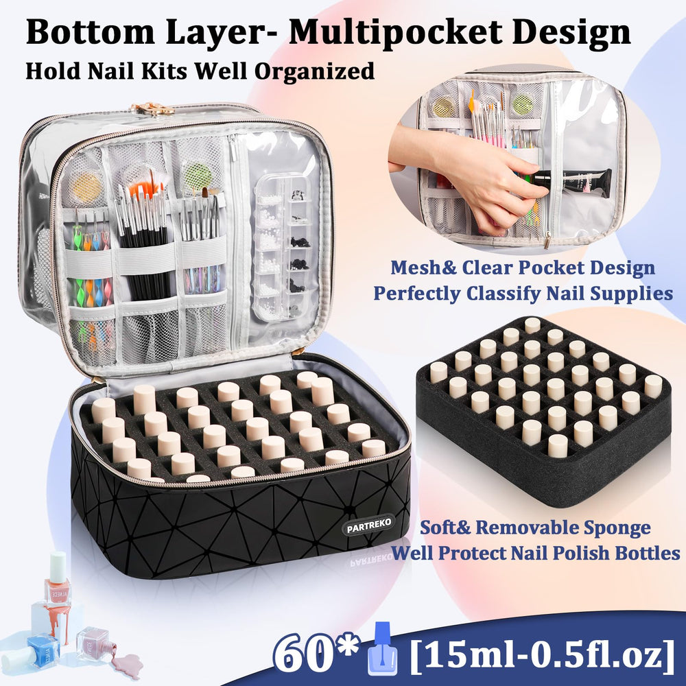 Partreko double-layer-storage-case demonstrates high capacity storage for 60 bottles