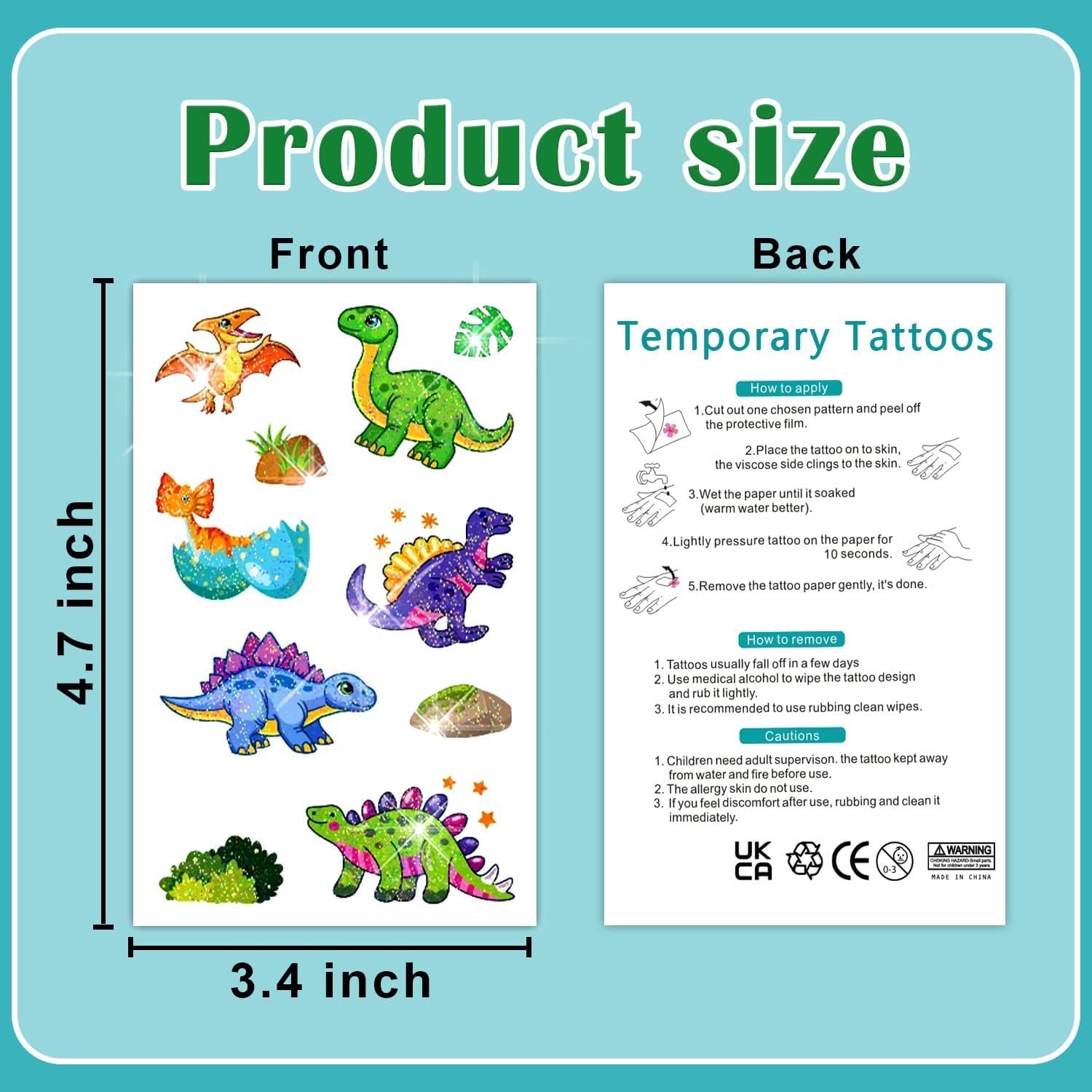 PARTYWIND kids wearing dinosaur tattoos highlights safe, fun party favors.