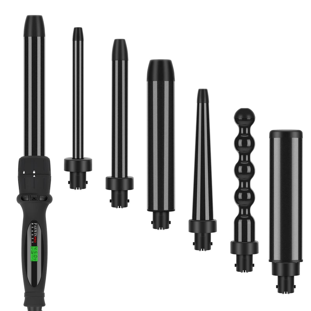 PARWIN PRO BEAUTY 7in1 curling wand set with seven barrels for versatile curls.