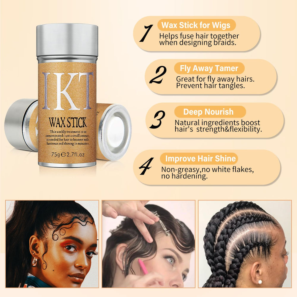 PasaRose hair wax stick being applied to tame flyaways for a sleek look