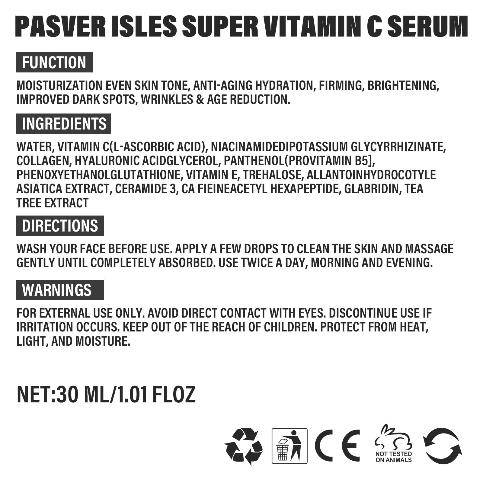 Pasver Isles Super C Serum texture swath—silky, non-greasy hydration for glow.