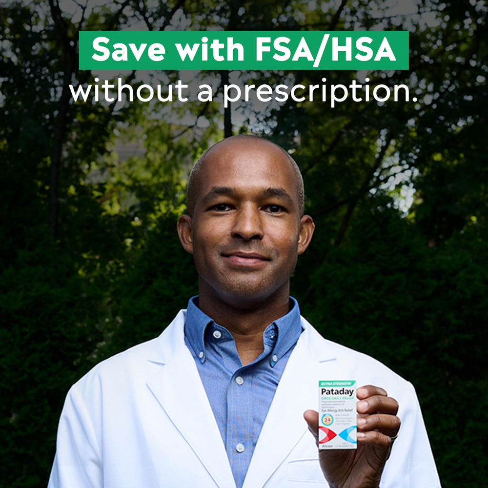 Pataday box front packaging highlighting 24-hour relief messaging.