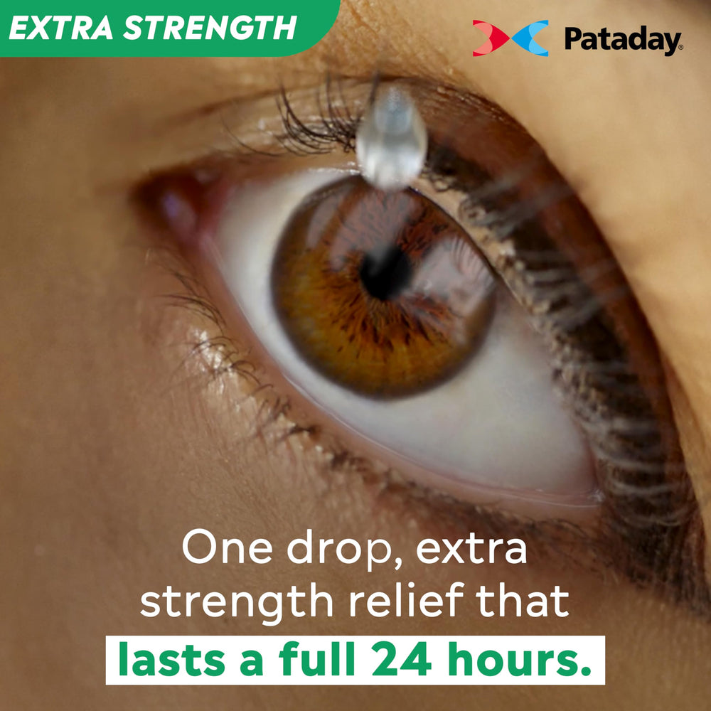 Pataday extra-strength ingredient label highlights potent itch relief.