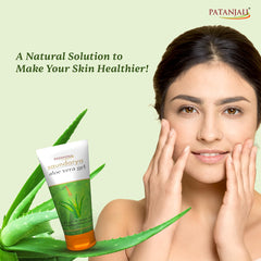 Patanjali Aloe Vera Gel 150ml packaging box highlights natural care for all skin types.