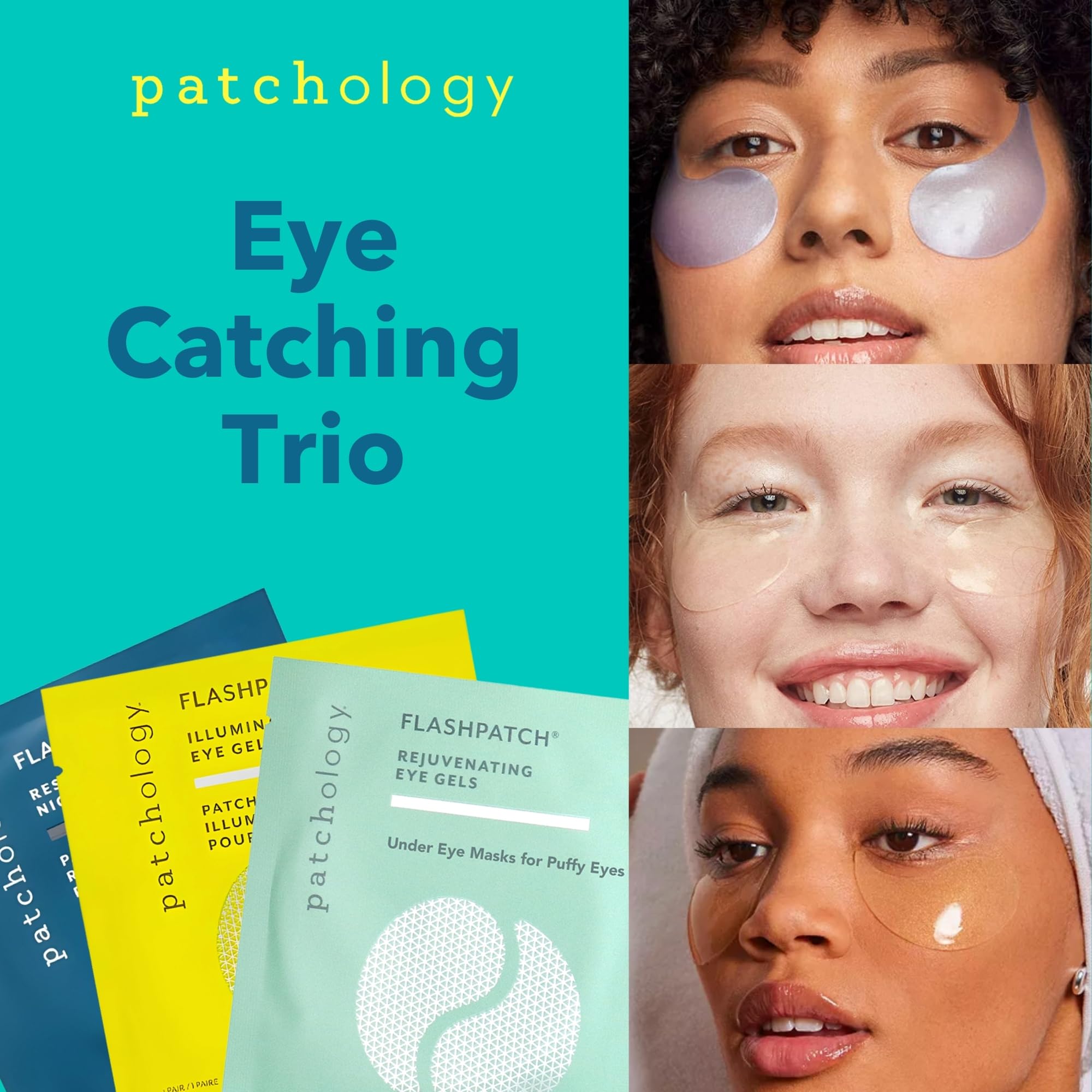 Patchology All Eyes On You eye mask sheets on eye close-up for brightening and refreshed look.