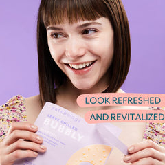 Patchology mask ingredients close-up with niacinamide and orange extract for brightening.