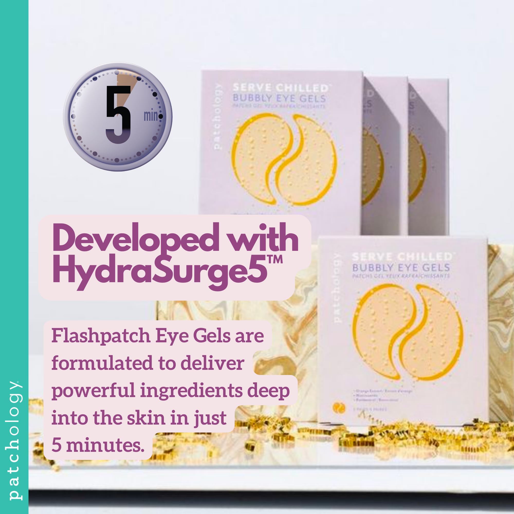 Patchology gel-technology closeup showcases innovative hydration delivery.