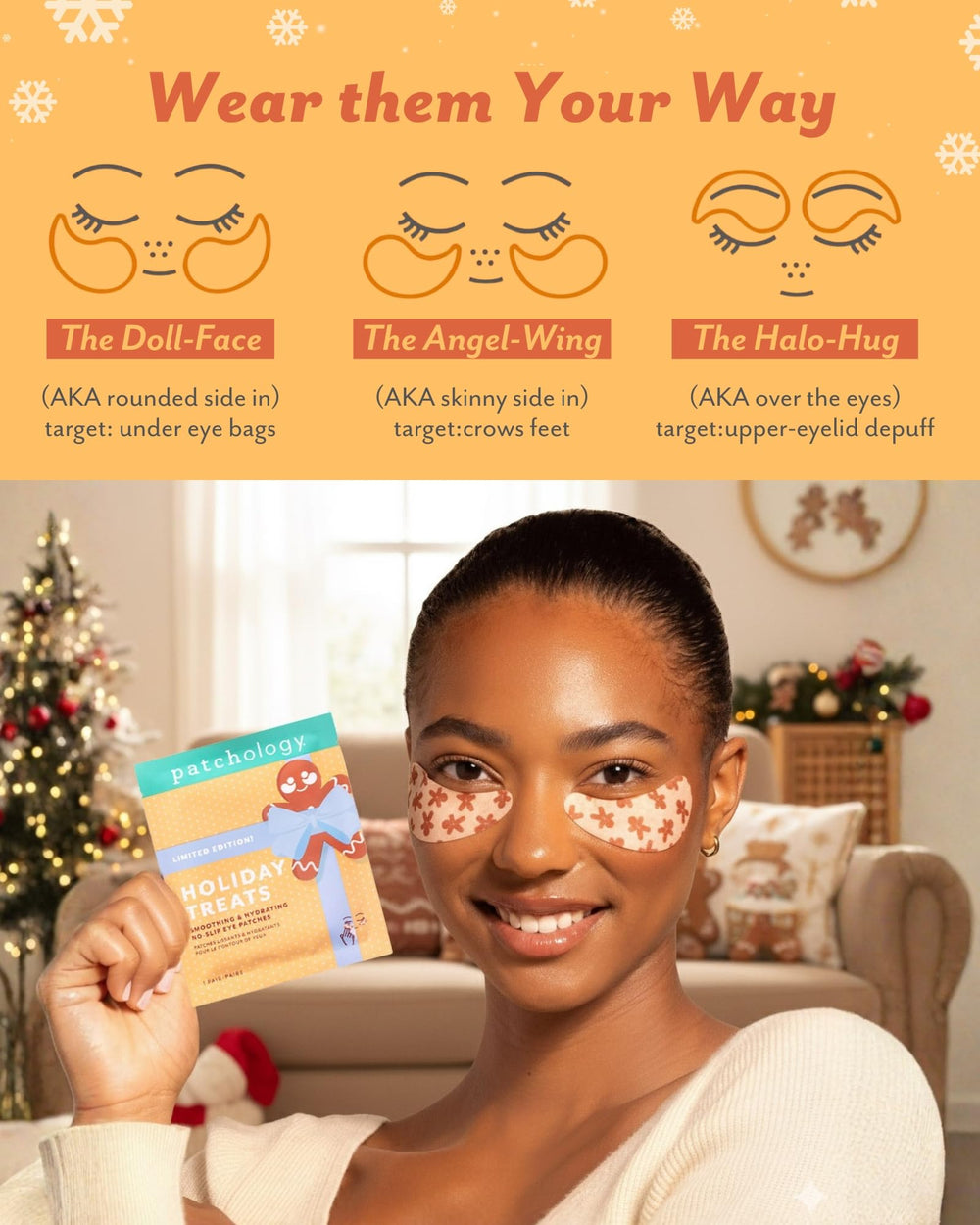 Patchology Gingerbread Under Eye Patches wrapped as a festive gift