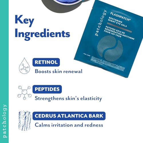 Patchology Restoring Eye Patches ingredients retinol and peptides highlighted