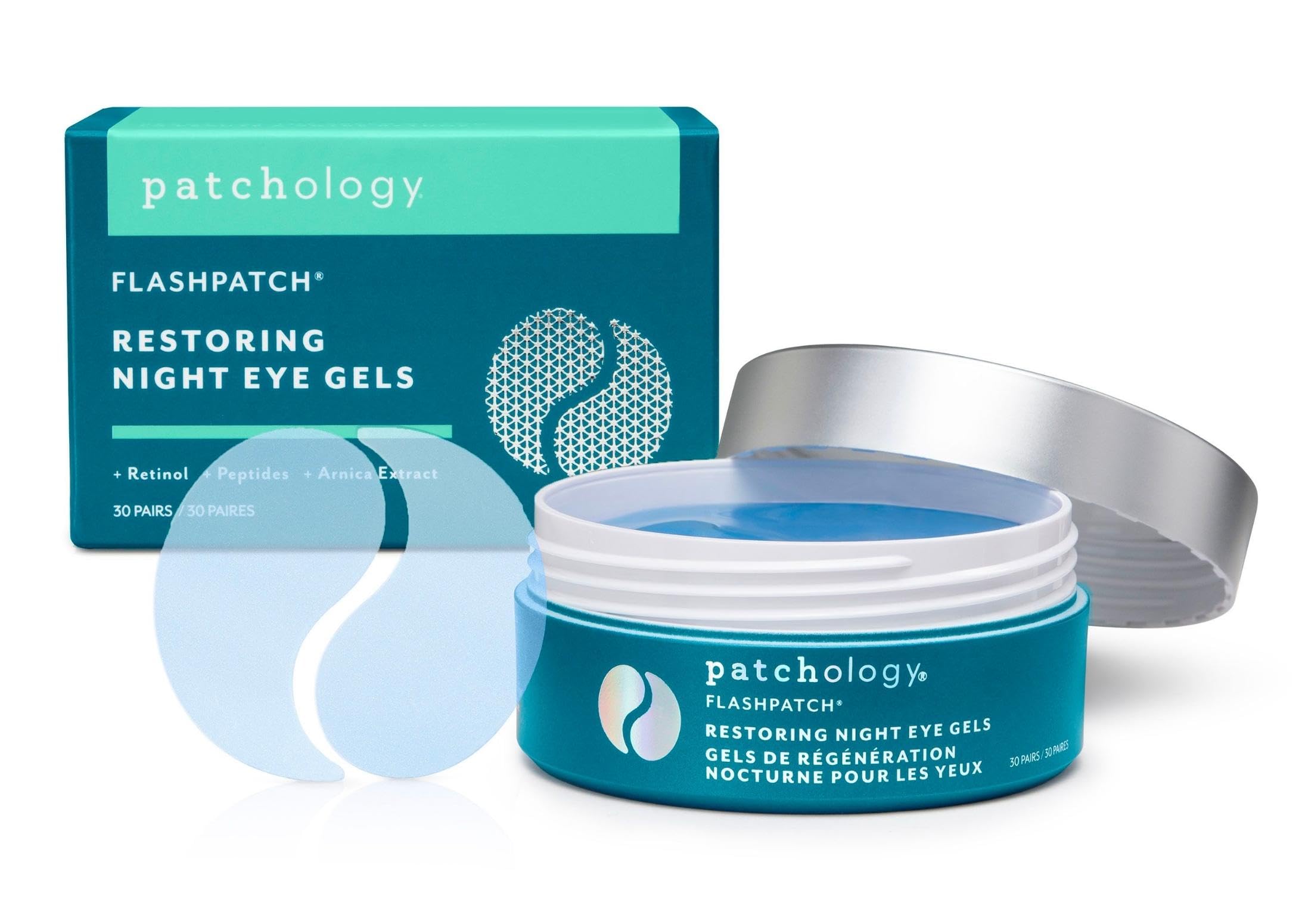 Patchology Restoring Eye Patches packaging ready for overnight brightening routine.