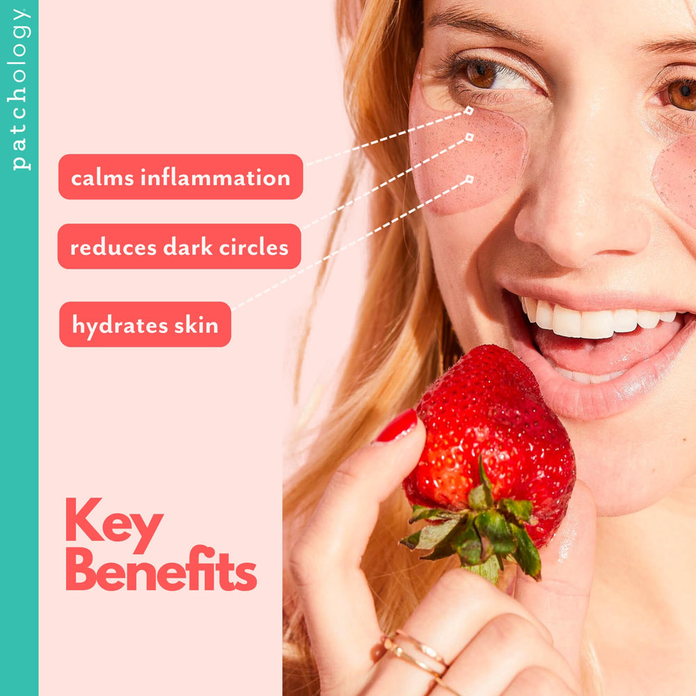Patchology Serve Chilled Rosé Eye Gels application closeup, easy to apply under-eye patches.