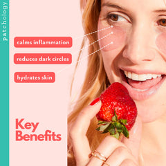 Patchology Serve Chilled Rosé Eye Gels application closeup, easy to apply under-eye patches.