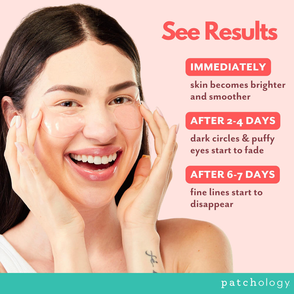 Patchology Serve Chilled Rosé Eye Gels packaging scene, 15 pairs per jar.