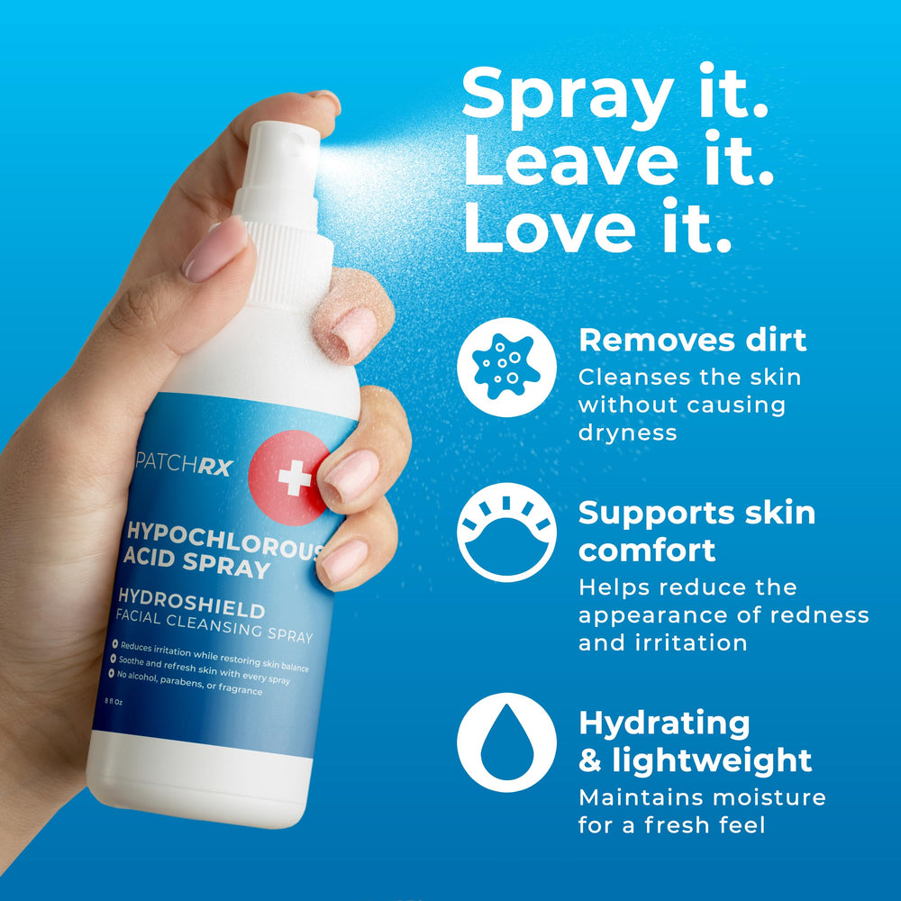 PatchRx HOCL spray after workout for post-sweat refresh without dryness.