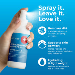 PatchRx HOCL spray after workout for post-sweat refresh without dryness.