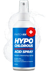 PatchRx Hypochlorous Acid Spray bottle front showing acne-targeting skincare.