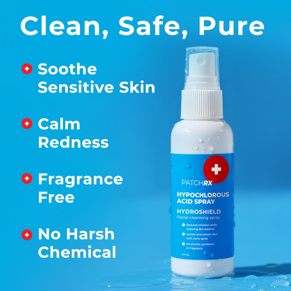 PatchRx Hypochlorous Acid Spray for eczema-prone skin provides gentle relief.