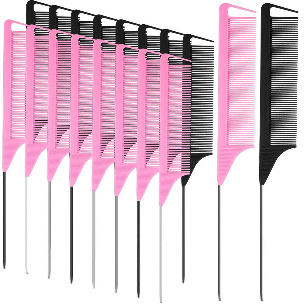 Patelai 18-piece parting comb set in black and pink for precise parting.