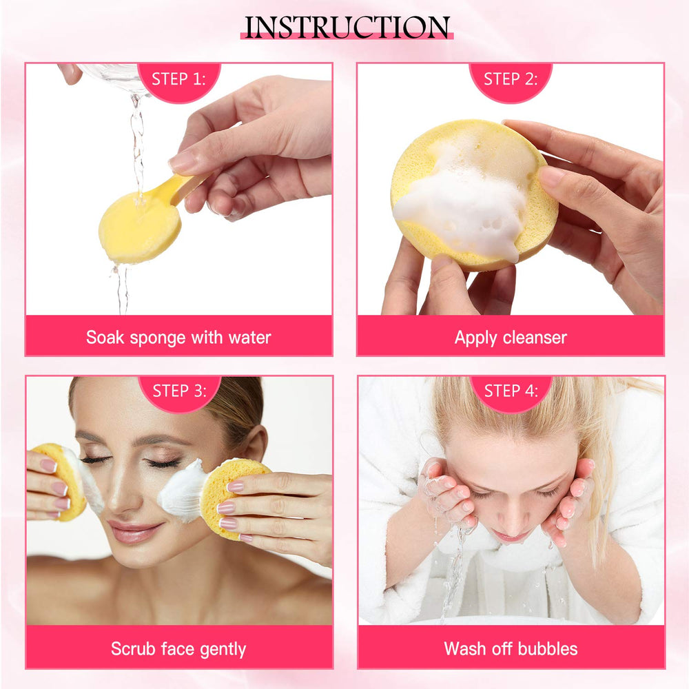 Patelai compressed facial sponges pink close-up for soft cleansing and makeup removal.