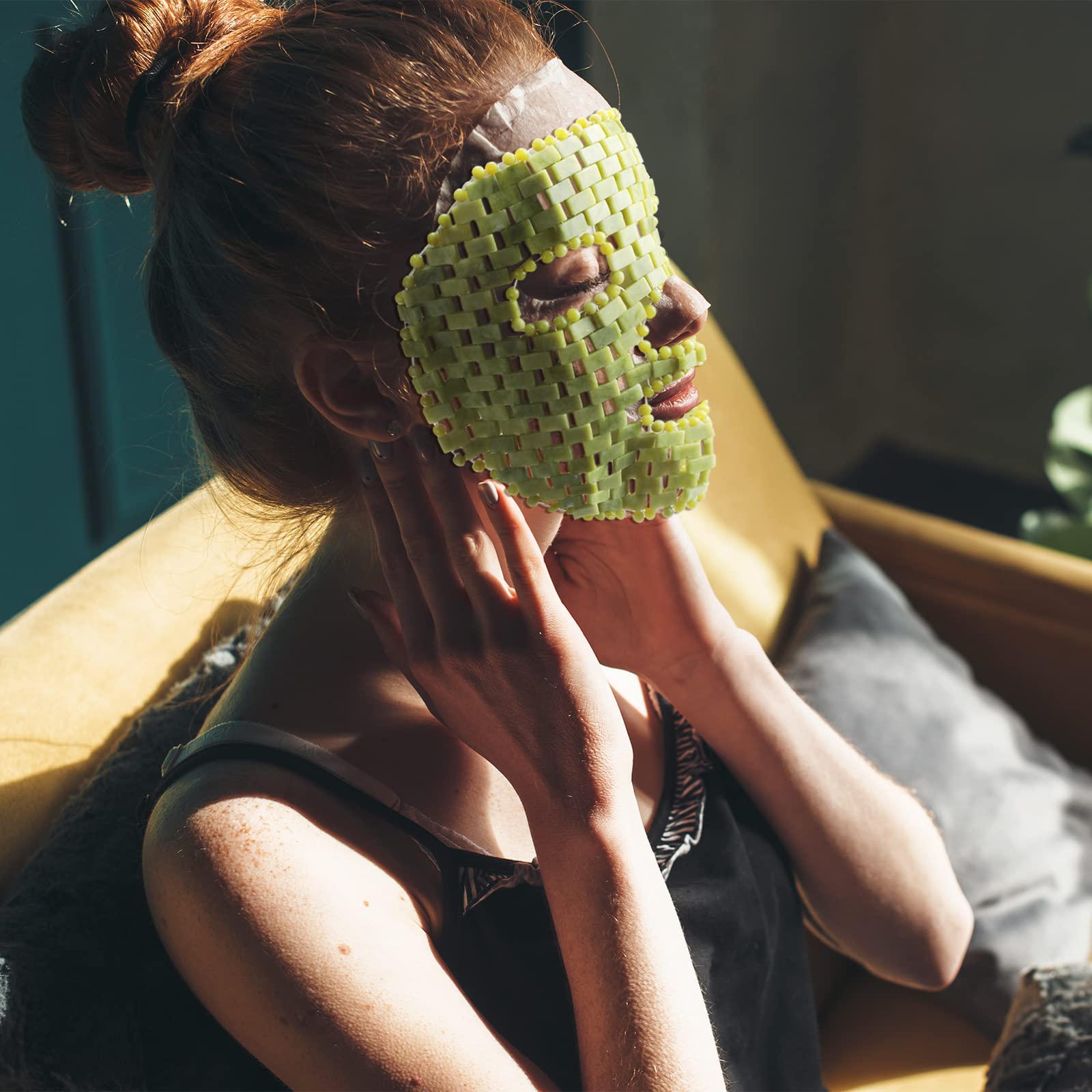 Patelai Jade Mask in refrigerator shows refreshing sleep-supporting coolness.
