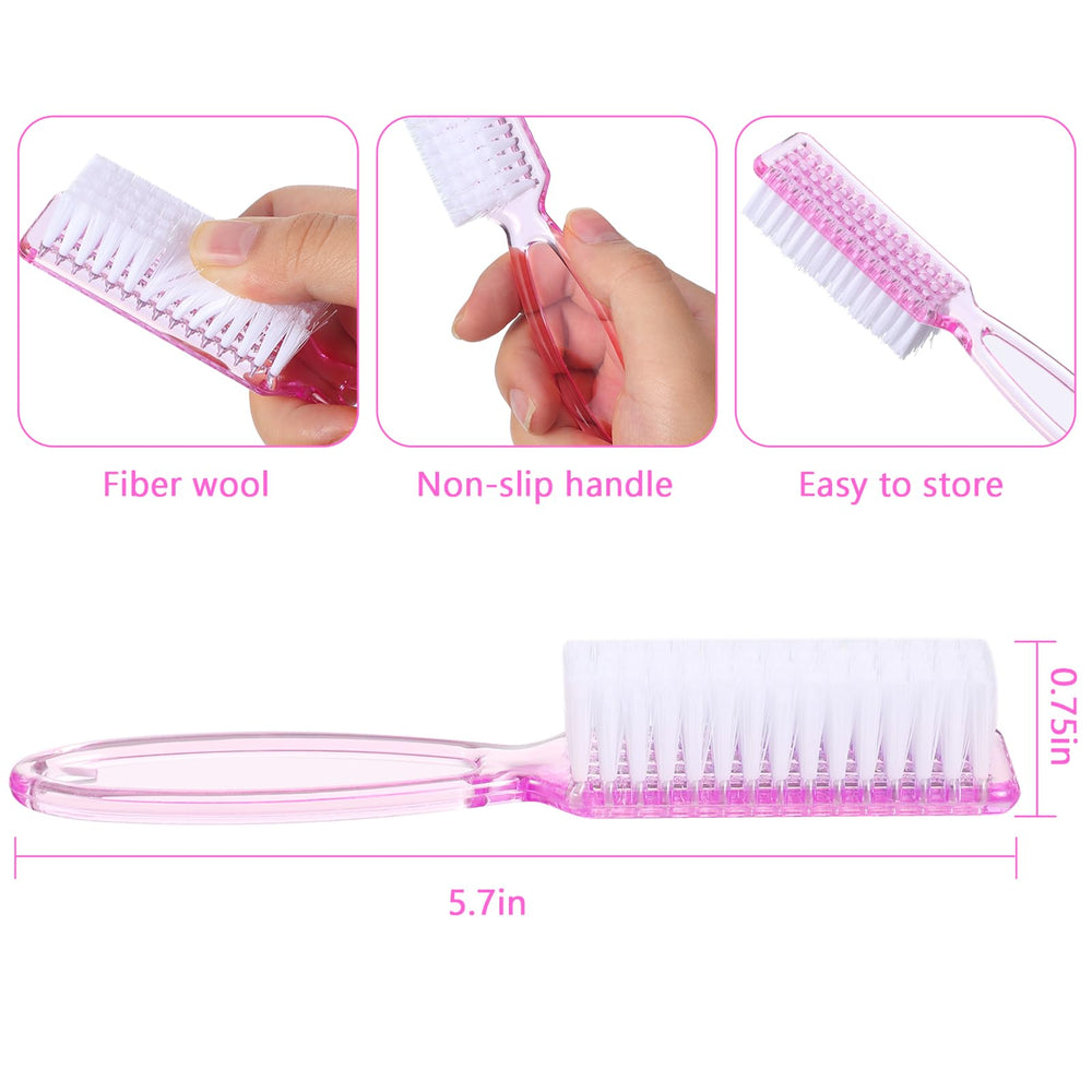 Patelai nail brush long plastic handle offers a firm grip at the sink.