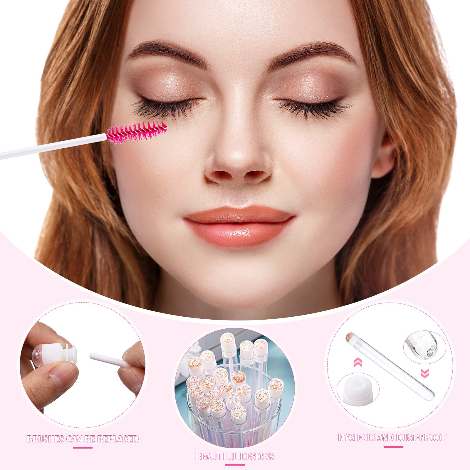 Patelai pink gold sequins tube design — stylish storage for professional lash sets.