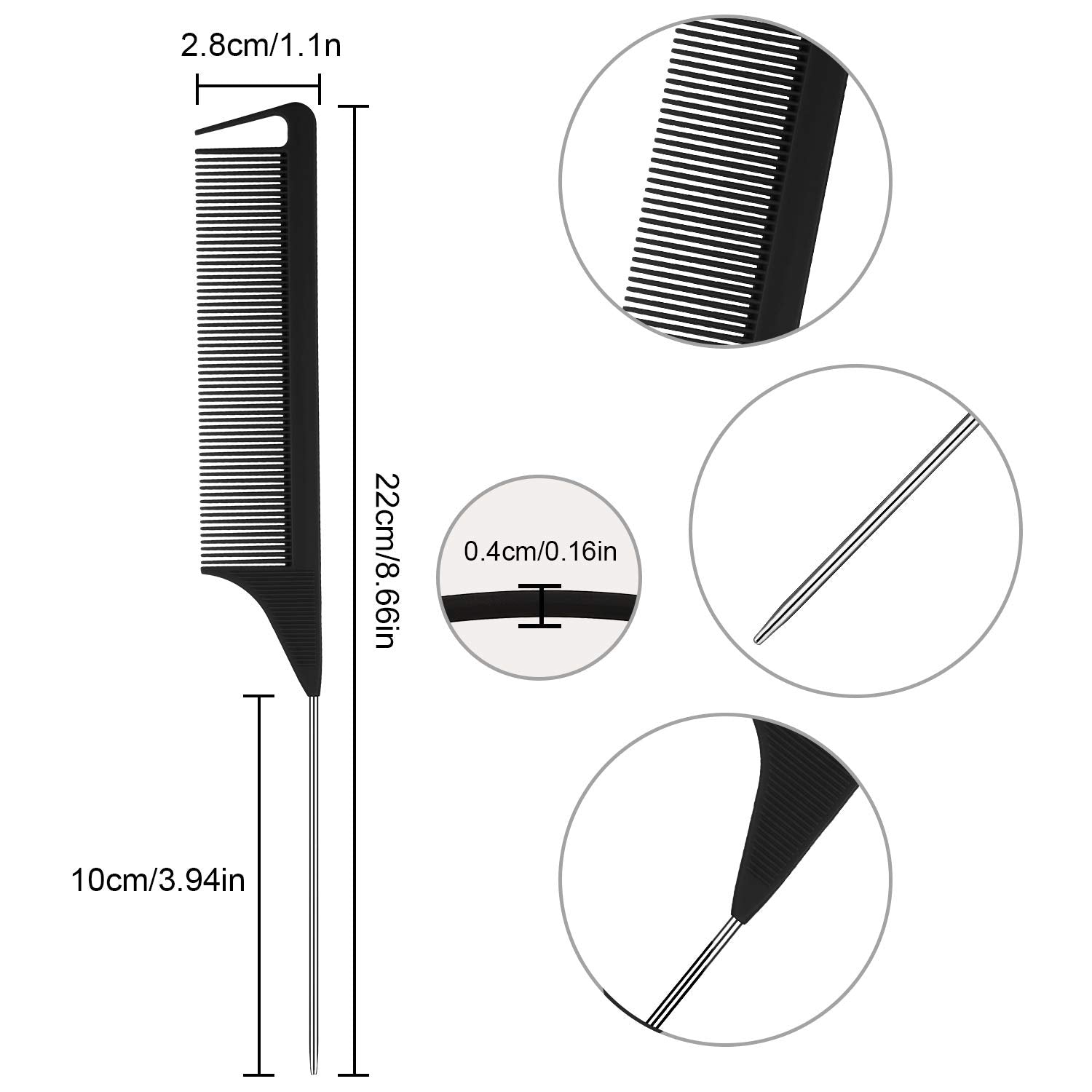 Patelai stainless steel pintail teasing comb for precise backcombing and detailing.