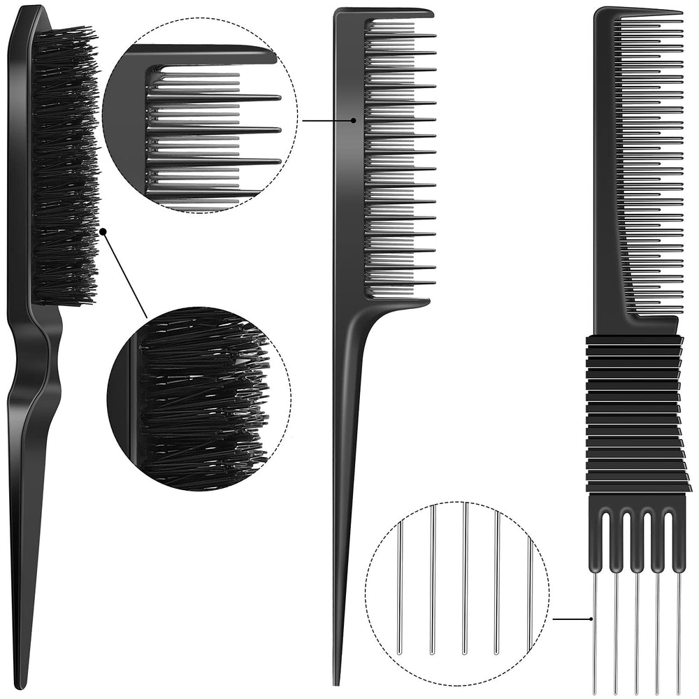 Patelai triple-teasing-comb-rat-tail for clean parting and backcombing precision.