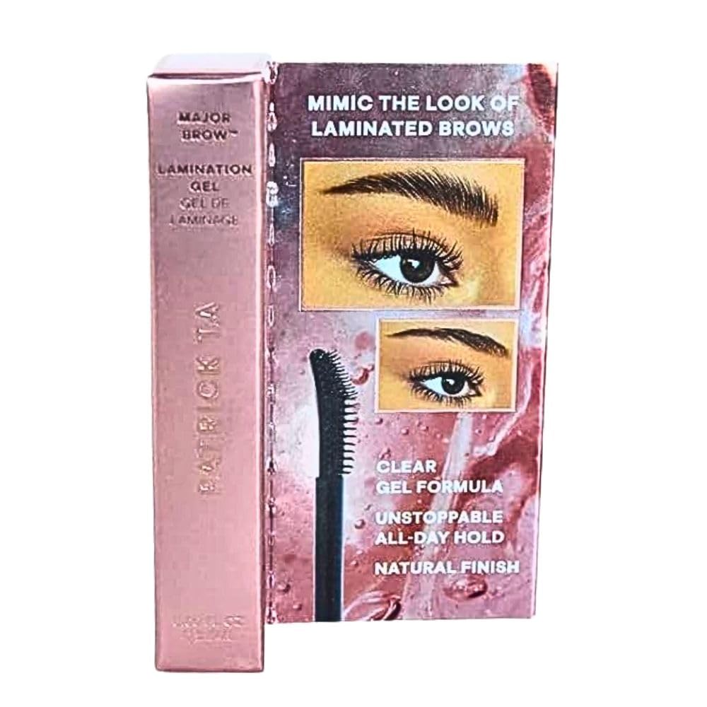PATRICK TA Mini Major Brow Lamination Gel brush application shows precise brow shaping.