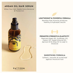 PATTERN Argan Oil Hair Serum drops on hand for even distribution.