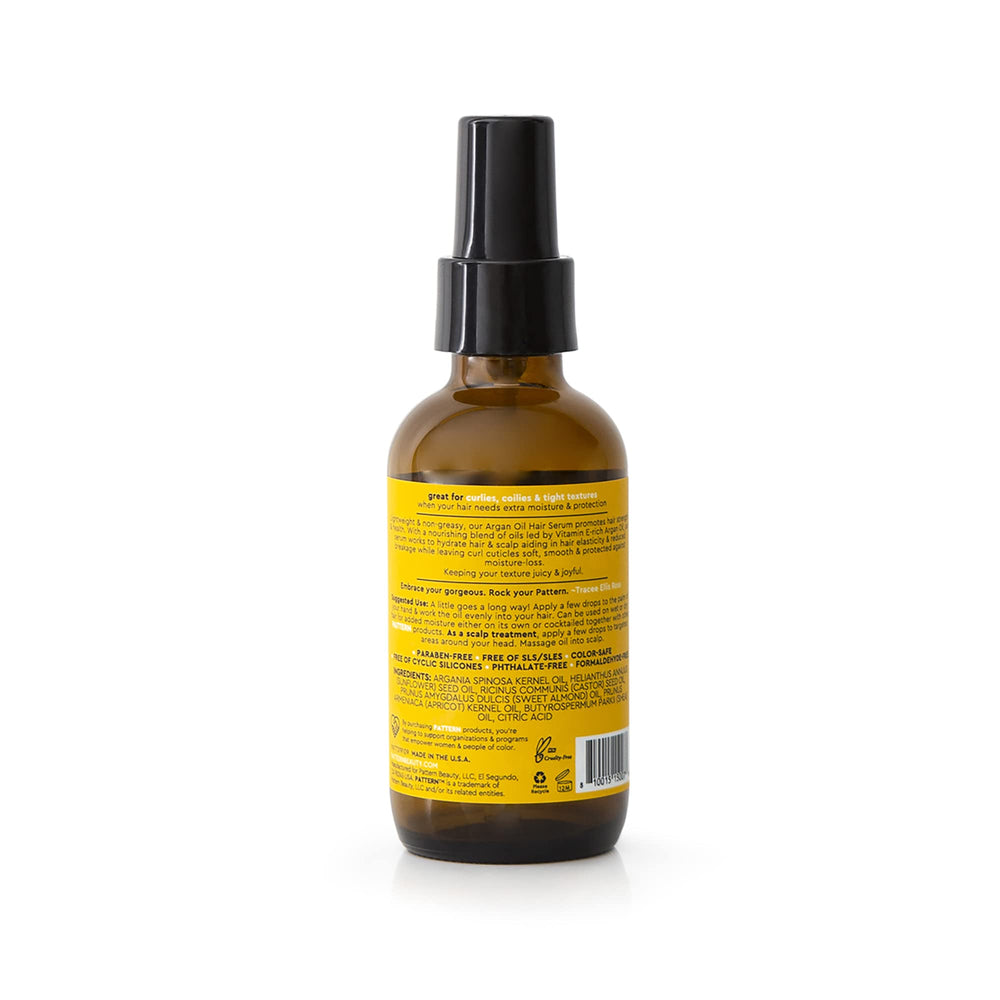 PATTERN Argan Oil Hair Serum sleek bottle supports easy styling.